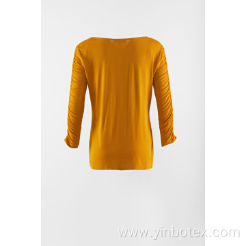 Yellow solid long sleeve knitting pullover
